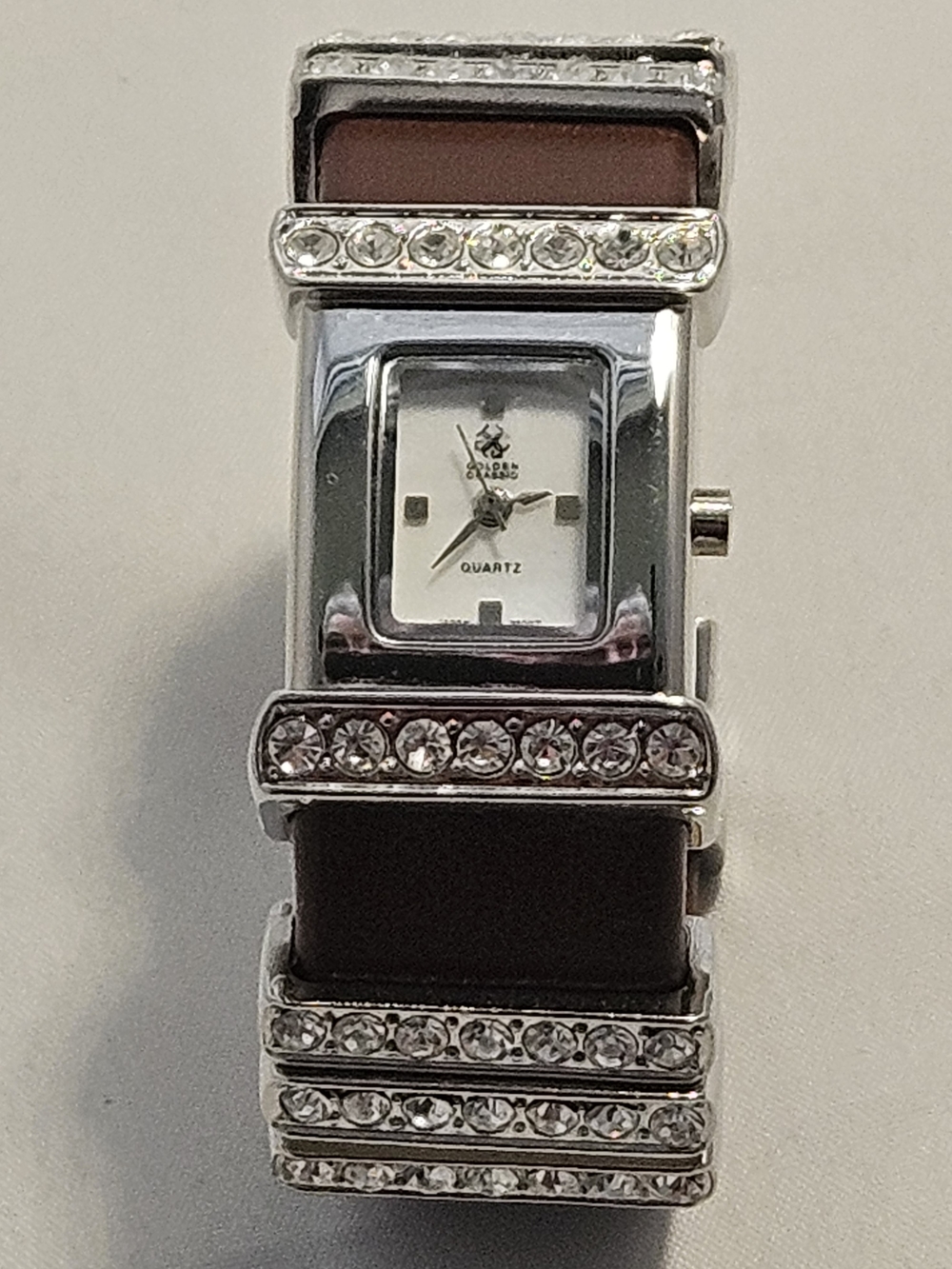 Golden Classic Women's Square Crystal Accent Watch